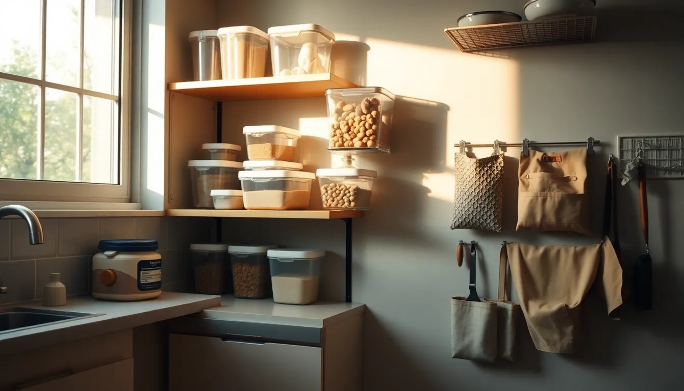 좁은 주방의 효율적인 수납을 보여주는 이미지