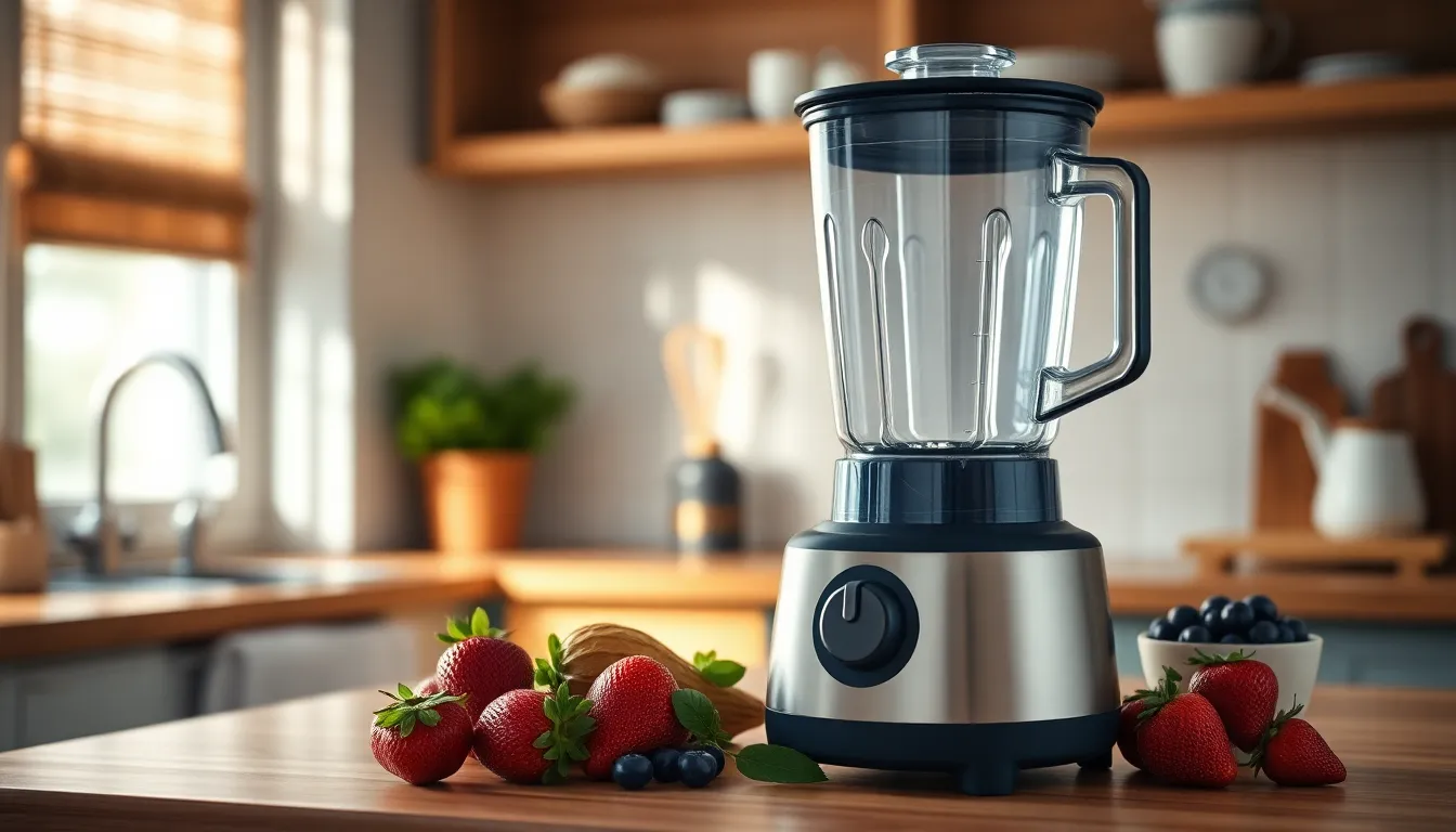 다양한 스무디 재료들이 담긴 가정용 믹서기